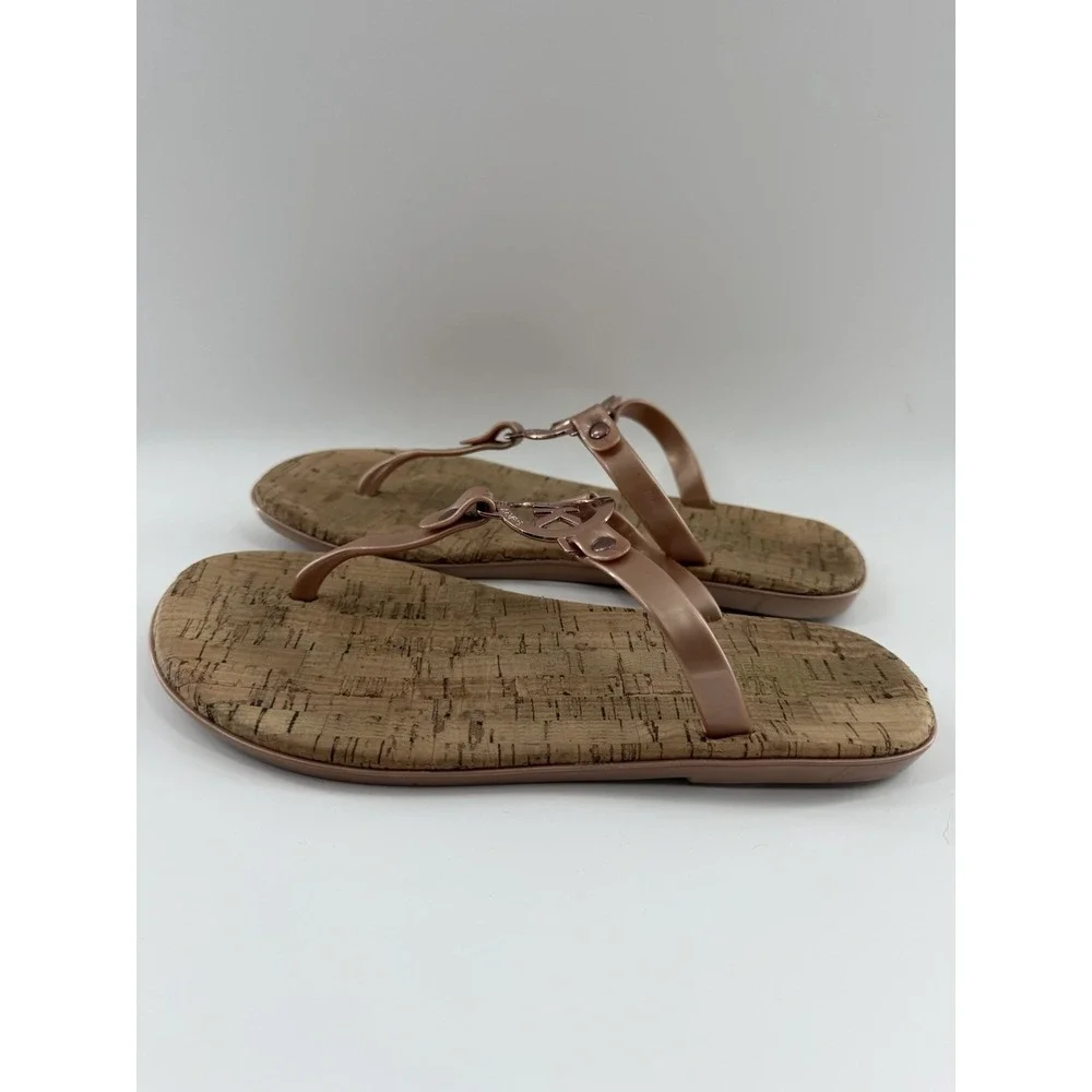 Michael Kors Women's Sable MK Charm Jelly PVC Cork Flip Flop Sandals Size 6